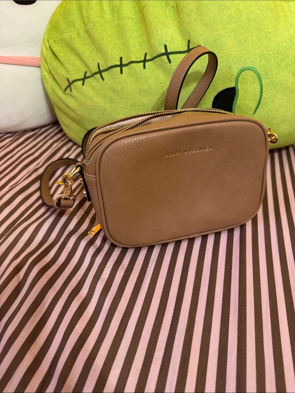 Poppy & Peonies Mocha Mousse Leather Crossbody Bag
